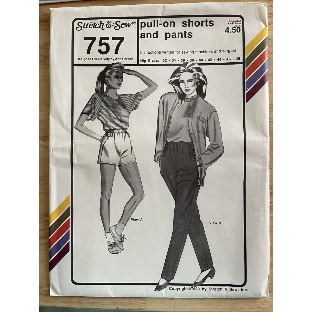 VTG Stretch & Sew 757 Pull-On Shorts & Pants Pattern Hip Sizes 33-48 UNCUT FF
